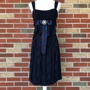 Betsy & Adam by Linda Bernell NWT Empire Waist Navy Blue Ruched Ruffled Dress 👗